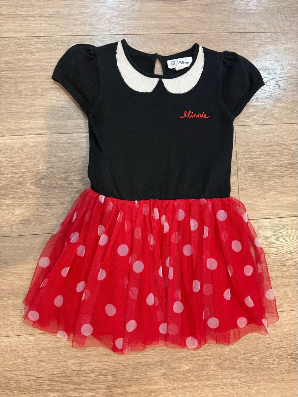 Disney Black Top with White Collar & Red Polka Dot Tulle Skirt Dress